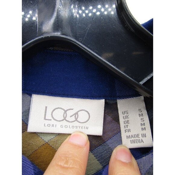 LOGO Lori Goldstein Top Small Button Down Shirt Plaid Pockets Lace - Picture 10 of 12